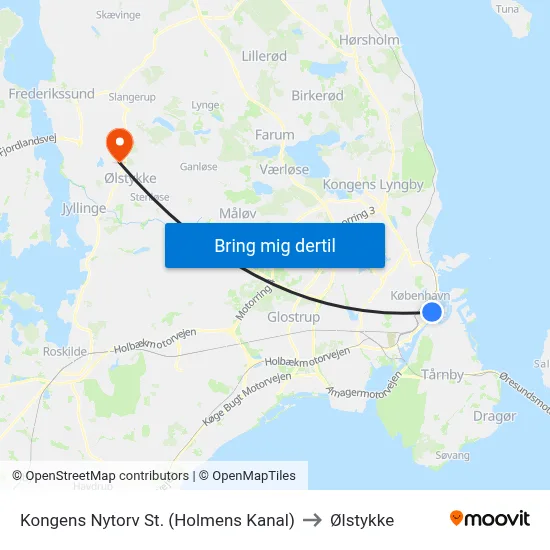 Kongens Nytorv St. (Holmens Kanal) to Ølstykke map