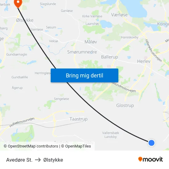 Avedøre St. to Ølstykke map