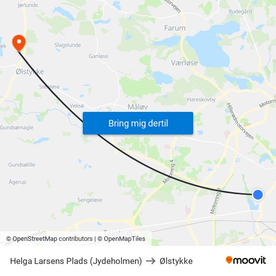 Helga Larsens Plads (Jydeholmen) to Ølstykke map