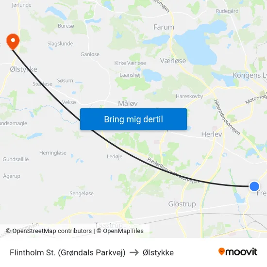 Flintholm St. (Grøndals Parkvej) to Ølstykke map