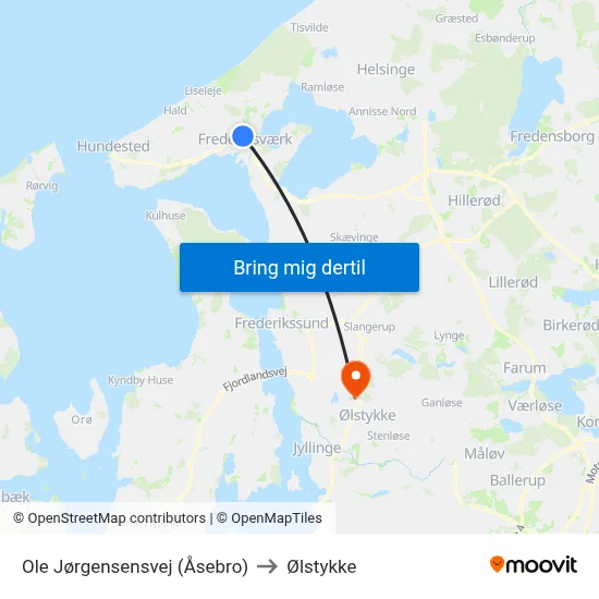 Ole Jørgensensvej (Åsebro) to Ølstykke map