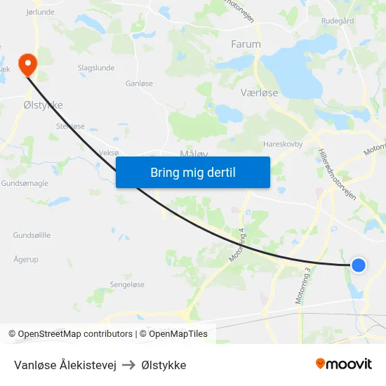 Vanløse Ålekistevej to Ølstykke map