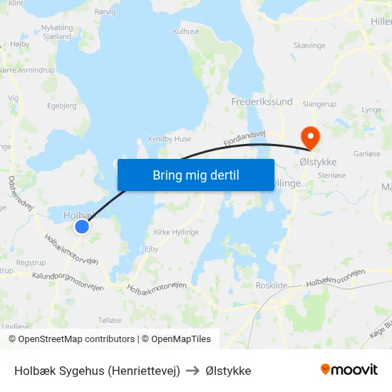 Holbæk Sygehus (Henriettevej) to Ølstykke map