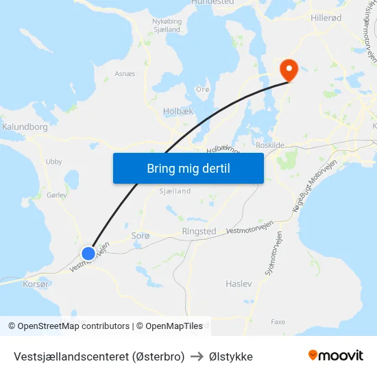 Vestsjællandscenteret (Østerbro) to Ølstykke map