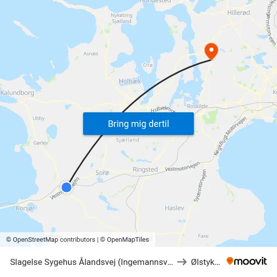 Slagelse Sygehus Ålandsvej (Ingemannsvej) to Ølstykke map