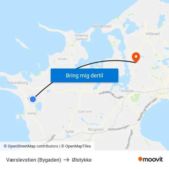 Værslevstien (Bygaden) to Ølstykke map