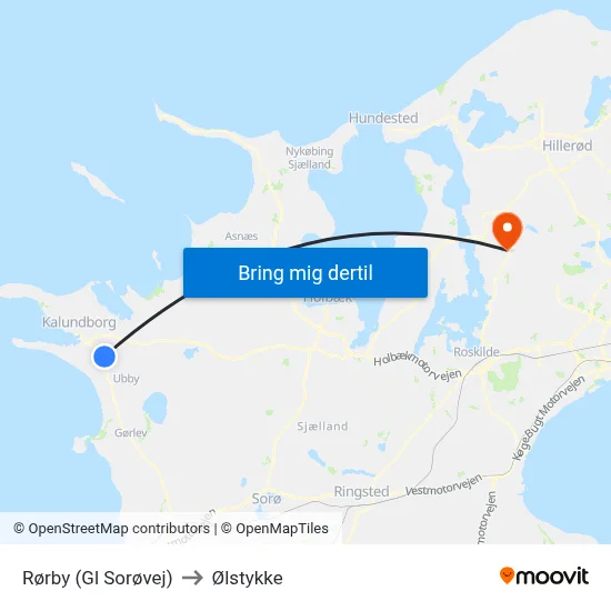 Rørby (Gl Sorøvej) to Ølstykke map