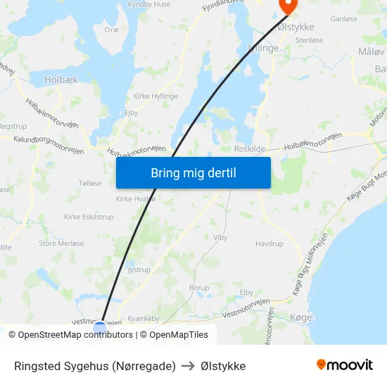 Ringsted Sygehus (Nørregade) to Ølstykke map