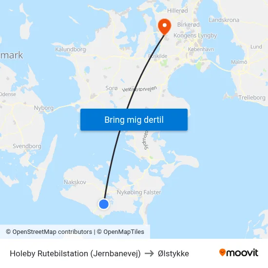 Holeby Rutebilstation (Jernbanevej) to Ølstykke map