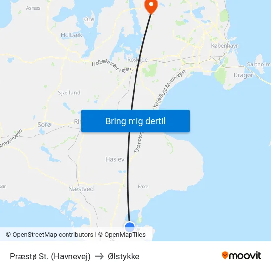 Præstø St. (Havnevej) to Ølstykke map