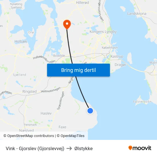Vink - Gjorslev (Gjorslevvej) to Ølstykke map