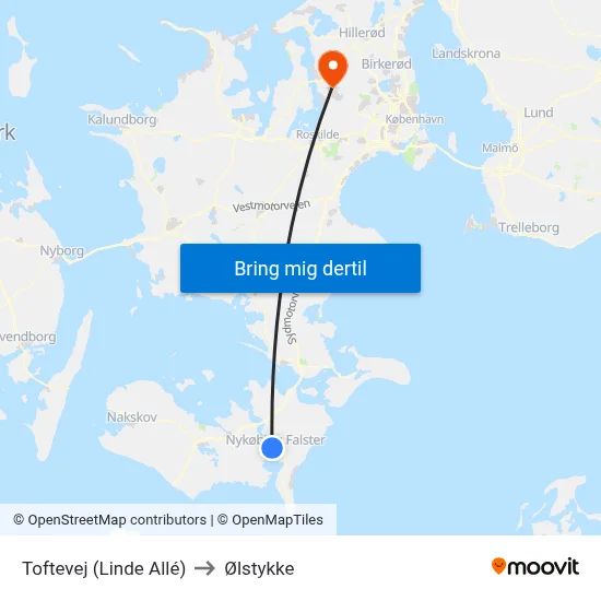 Toftevej (Linde Allé) to Ølstykke map