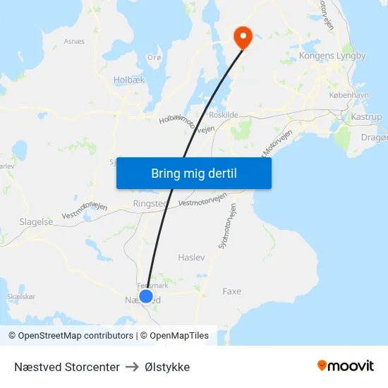Næstved Storcenter to Ølstykke map