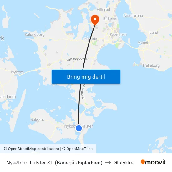 Nykøbing Falster St. (Banegårdspladsen) to Ølstykke map