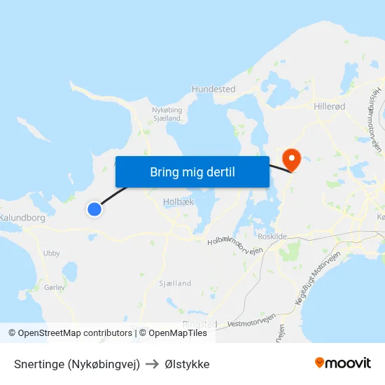 Snertinge (Nykøbingvej) to Ølstykke map