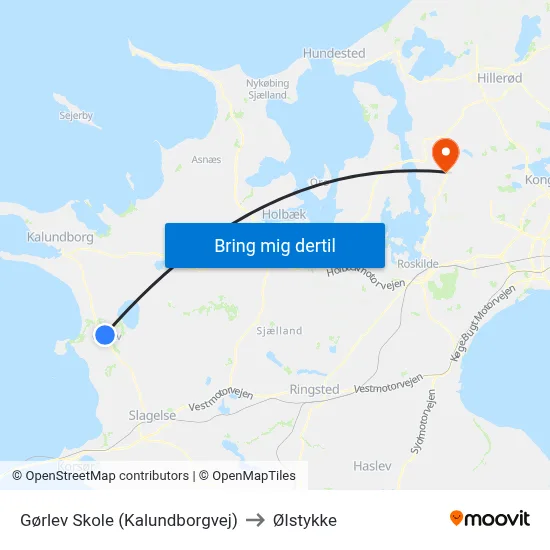 Gørlev Skole (Kalundborgvej) to Ølstykke map