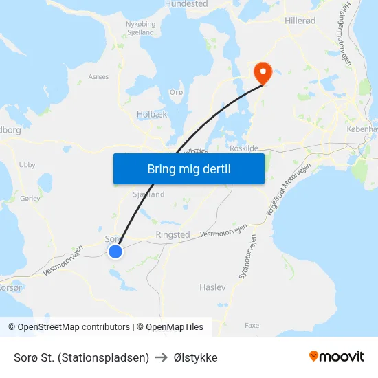 Sorø St. (Stationspladsen) to Ølstykke map