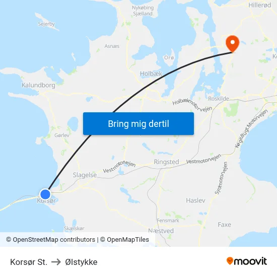 Korsør St. to Ølstykke map