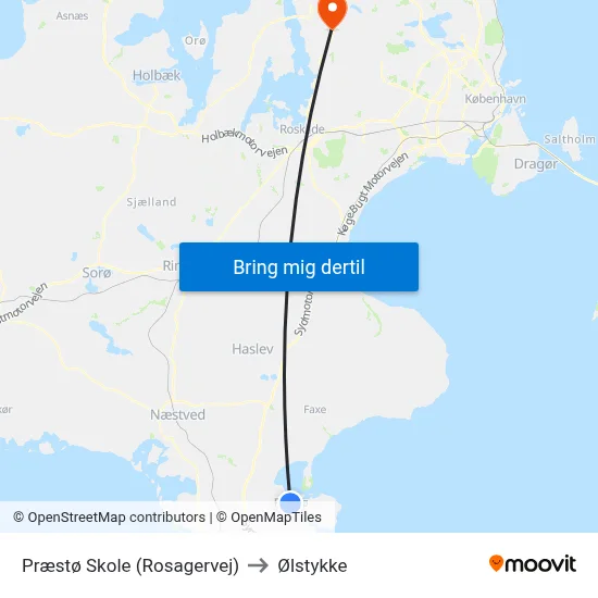 Præstø Skole (Rosagervej) to Ølstykke map