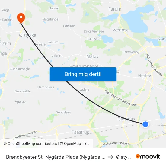 Brøndbyøster St. Nygårds Plads (Nygårds Plads) to Ølstykke map
