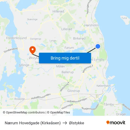 Nærum Hovedgade (Kirkeåsen) to Ølstykke map