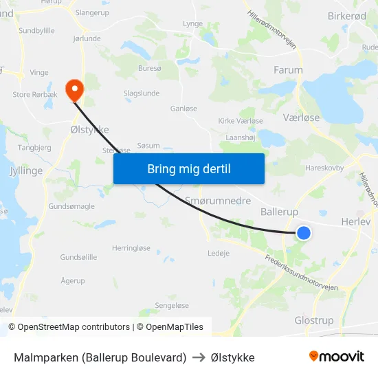 Malmparken (Ballerup Boulevard) to Ølstykke map