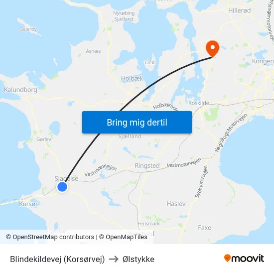 Blindekildevej (Korsørvej) to Ølstykke map