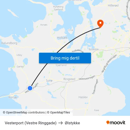 Vesterport (Vestre Ringgade) to Ølstykke map