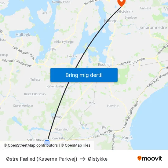 Østre Fælled (Kaserne Parkvej) to Ølstykke map