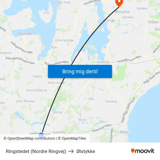 Ringstedet (Nordre Ringvej) to Ølstykke map