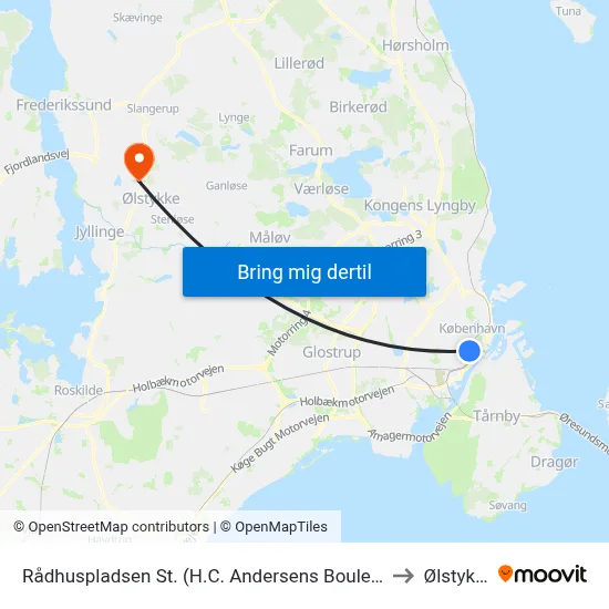 Rådhuspladsen St. (H.C. Andersens Boulevard) to Ølstykke map