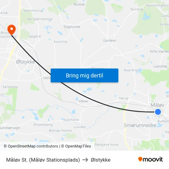 Måløv St. (Måløv Stationsplads) to Ølstykke map
