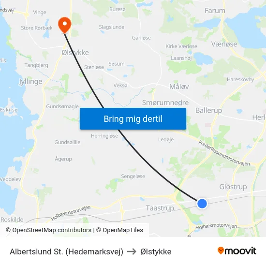 Albertslund St. (Hedemarksvej) to Ølstykke map