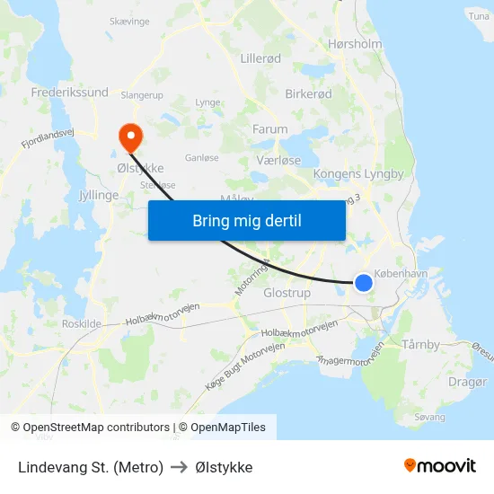 Lindevang St. (Metro) to Ølstykke map