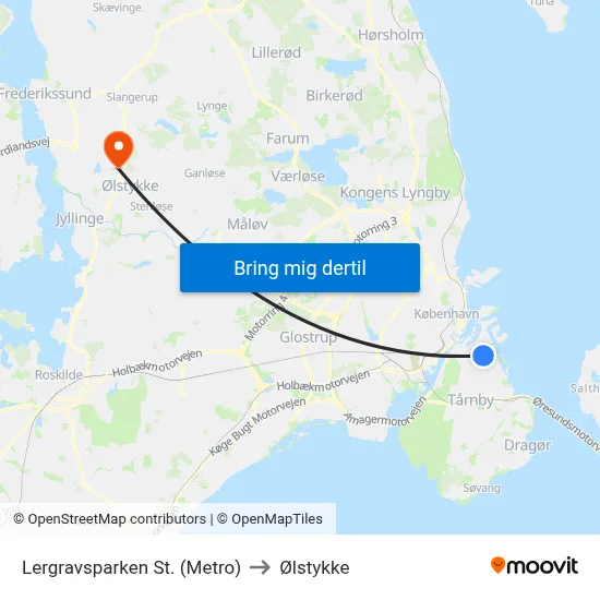 Lergravsparken St. (Metro) to Ølstykke map