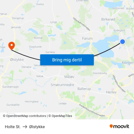 Holte St. to Ølstykke map