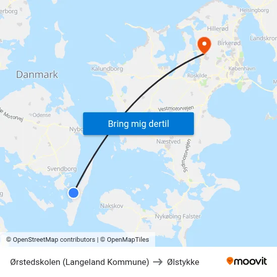 Ørstedskolen (Langeland Kommune) to Ølstykke map