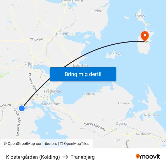 Klostergården (Kolding) to Tranebjerg map