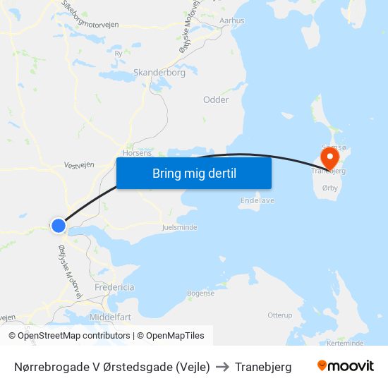 Nørrebrogade V Ørstedsgade (Vejle) to Tranebjerg map