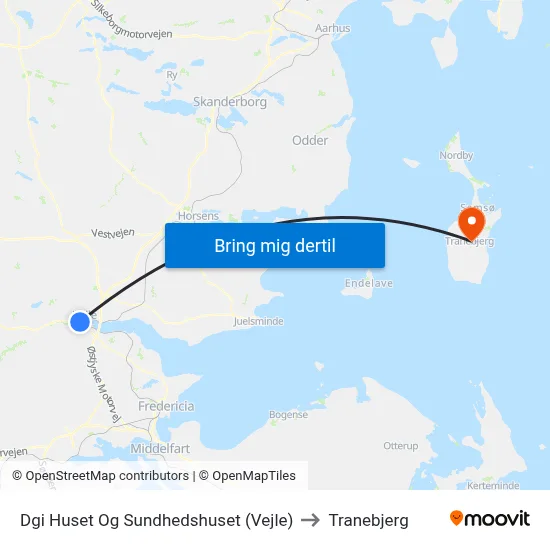 Dgi Huset Og Sundhedshuset (Vejle) to Tranebjerg map