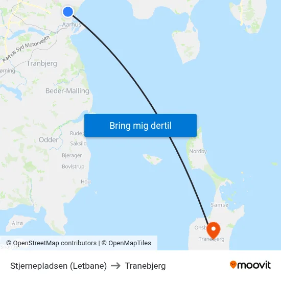 Stjernepladsen (Letbane) to Tranebjerg map