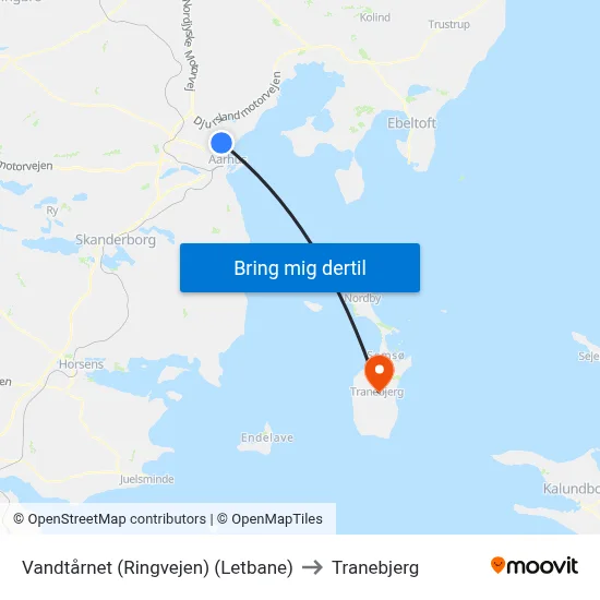 Vandtårnet (Ringvejen) (Letbane) to Tranebjerg map