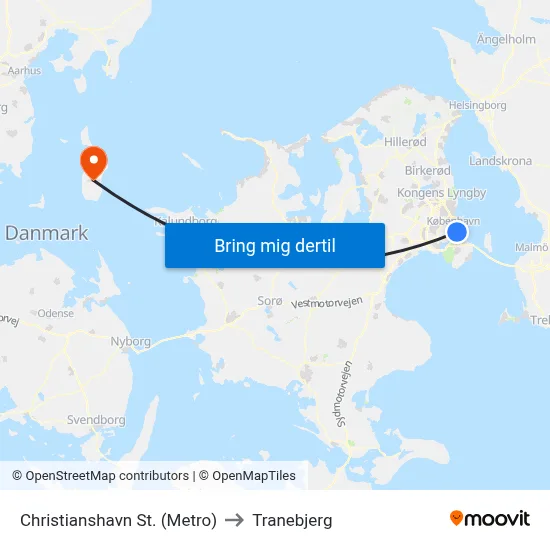 Christianshavn St. (Metro) to Tranebjerg map