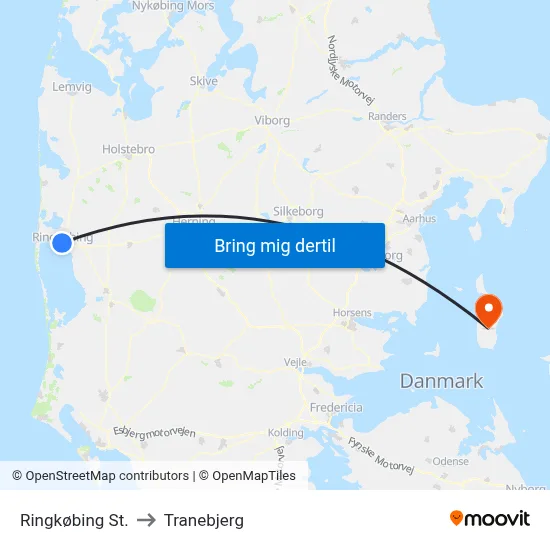 Ringkøbing St. to Tranebjerg map