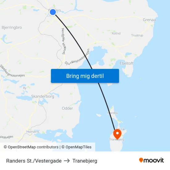 Randers St./Vestergade to Tranebjerg map