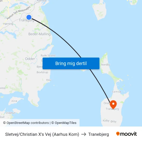 Sletvej/Christian X's Vej (Aarhus Kom) to Tranebjerg map