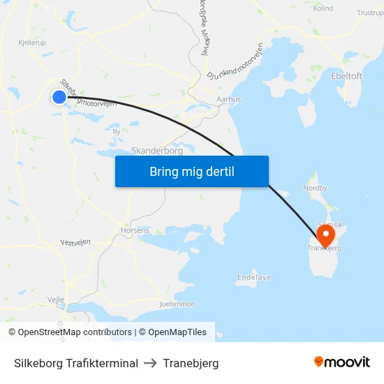 Silkeborg Trafikterminal to Tranebjerg map