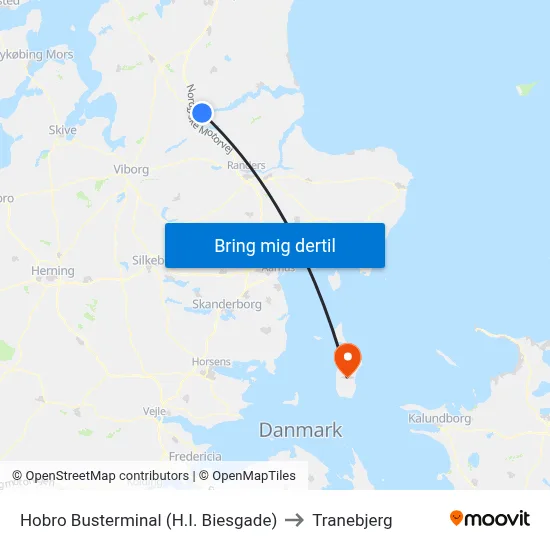 Hobro Busterminal (H.I. Biesgade) to Tranebjerg map