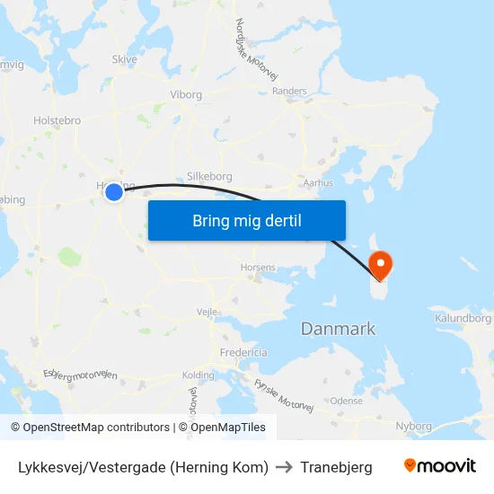 Lykkesvej/Vestergade (Herning Kom) to Tranebjerg map