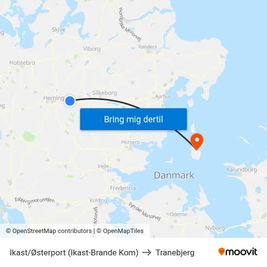 Ikast/Østerport (Ikast-Brande Kom) to Tranebjerg map
